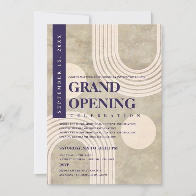 Invitation Ouverture grandiose moderne abstraite bleu marine  (Devant)