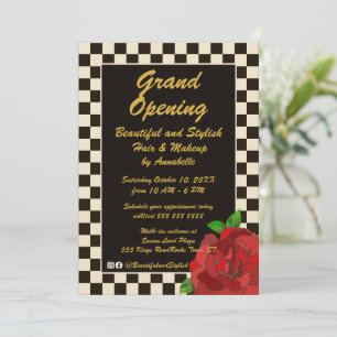 Invitation Ouverture officielle Retro Check Red Rose
