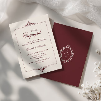Invitation Oval Crest Old Money Bourgogne Nous sommes fiancés