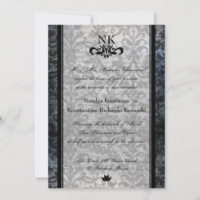 Invitation ovale de mariage de Goth de damassé (Devant)