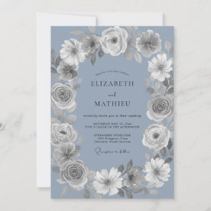 Invitation Ovale Floral Periwinkle Romance Mariage