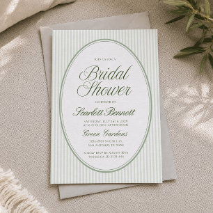 Invitation Ovale Mariage Bébé Shower Vert Sauge Rayé