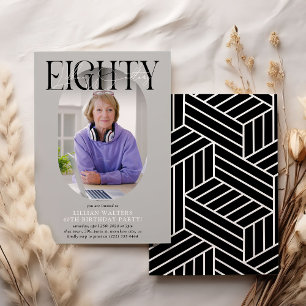 Invitation Ovale moderne photo et signature 80e anniversaire