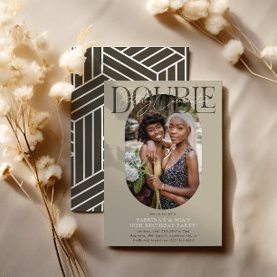 Invitation Ovale moderne photo et signature double anniversai