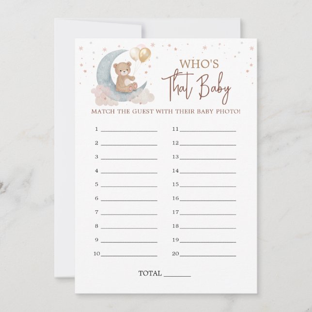 Invitation Over the Moon Who's That Baby Photo Game Card (Devant)