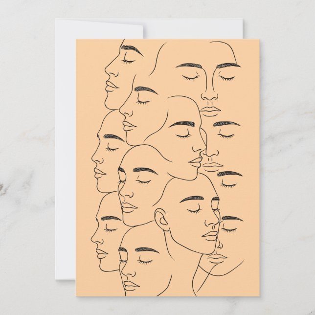 Invitation Overlapping Faces Print, Minimalist Line Art, Face (Devant)