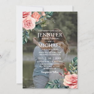 Invitation Overlay Portrait Photo QR Roses Mariage