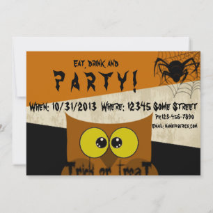 Invitation Owl Spider Web Orange Black Halloween