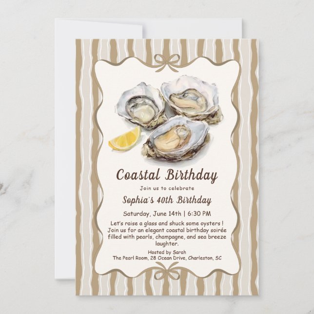 Invitation Oyster Anniversaire | Elégant littoral (Devant)