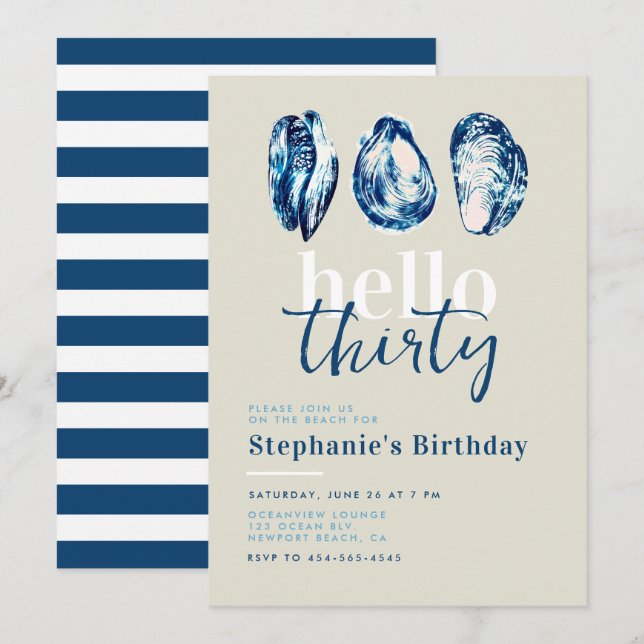 Invitation Oyster Party Nautical Ocean Beach 30e anniversaire (Devant / Derrière)