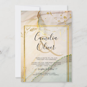 Invitation Oyster Pearl Gold MARIAGE Encre d'alcool Abstraite