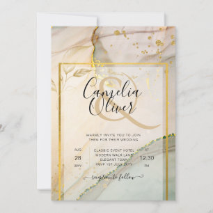 Invitation Oyster Pearl Gold MARIAGE Encre d'alcool Abstraite