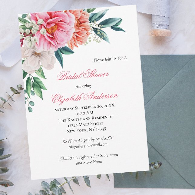 Invitation Pacé rose Peony Fête des mariées de verdure fleuri (Créateur téléchargé)