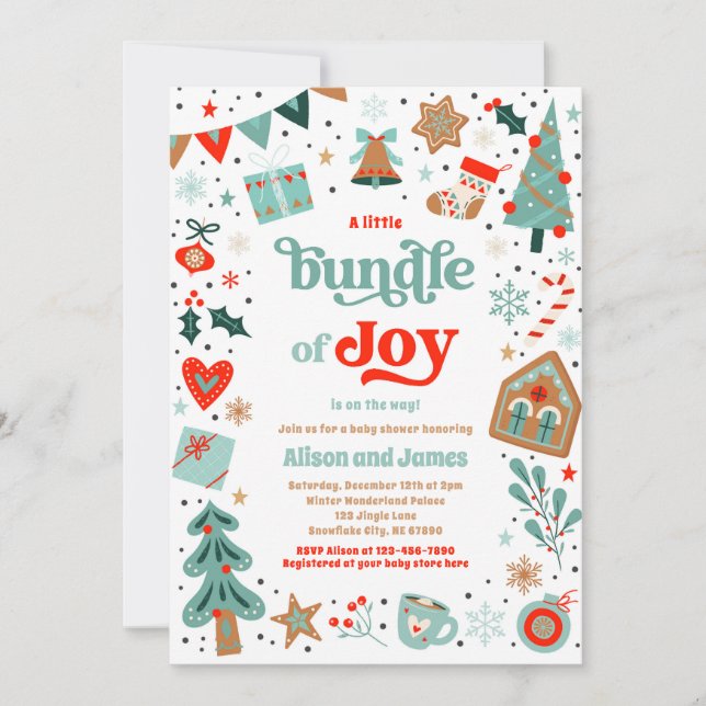 Invitation Pack De Joy Baby shower De Noël Rouge Et Bleu (Devant)