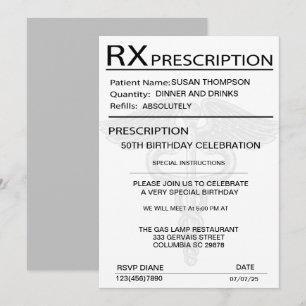 Invitation Pad d'ordonnance Médicale 50e fête d'anniversaire
