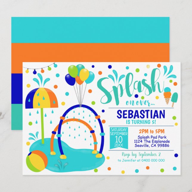 Invitation Pad Splash Parc aquatique Birthday Boy (Devant / Derrière)