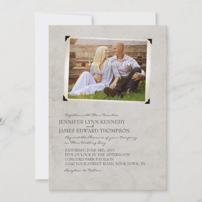 Invitation Page Album photo gris vieil Album mariage invitati (Devant)