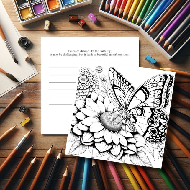 Invitation Pages de coloration papillon avec journal (Butterfly coloring pages with journal for adult women.)