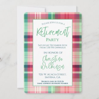Invitation Paid Retraite Party Pink Green Tartan