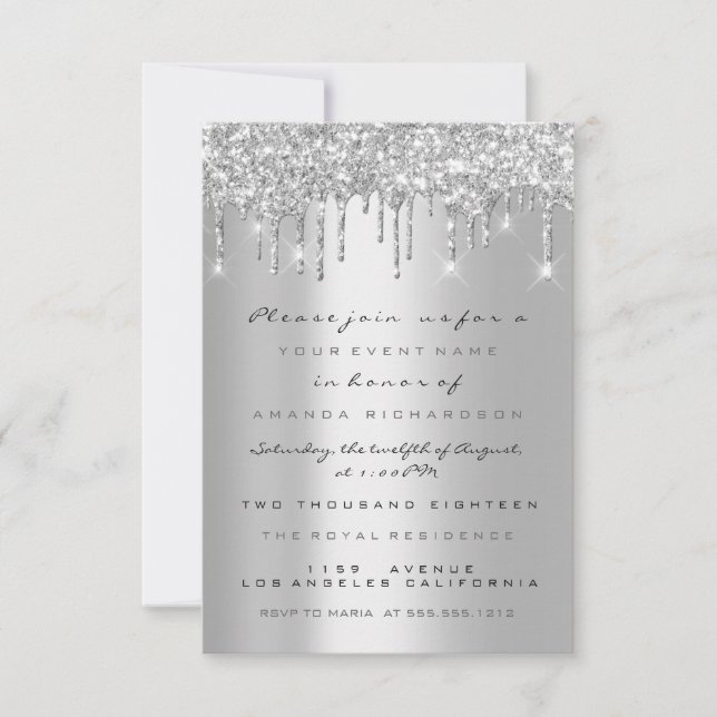 Invitation Pailletage de Spark gouttes argent gris mariage 16 (Devant)