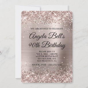 Invitation Pailleté Anniversaire 90 ans Champagne Rose Faux M
