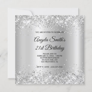 Invitation Pailleté Argent Satin Brillance 21e Anniversaire