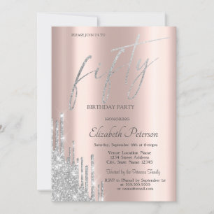 Invitation Pailleté Argenté Chic et Cool Gouttes 50ème Annive
