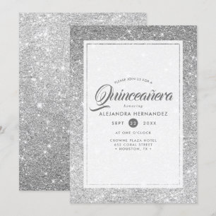 Invitation Pailleté de diamants argentés Élégant Quinceañera