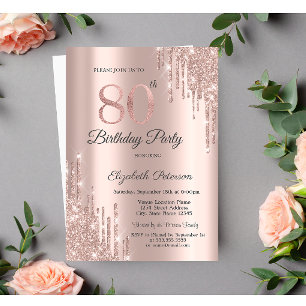 Invitation Pailleté de rose gold pour 80e anniversaire rose g
