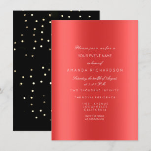 Invitation Pailleté Métallisé Or Noir Confettis Rouge Rubis
