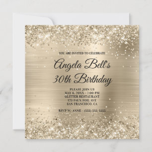 Invitation Pailleté Or Champagne Feuille D'or Monogramme Fant