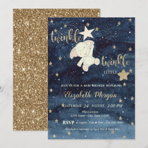 Invitation Pailleté Ours Bleu Scintille Petite Étoile Baby Sh