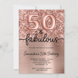 Invitation Pailleté Rose Gold Glam 50 et Fabuleux