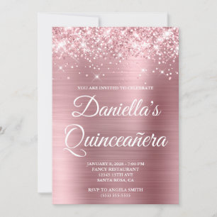 Invitation Pailleté scintillant rose clair Quinceañera en feu