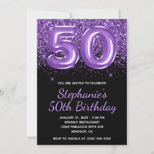 Invitation Pailleté Violet Royal Pailleté Noir Numéro 50