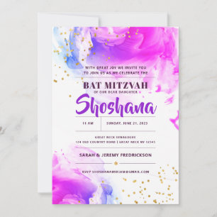 Invitation pailletée aquarelle pour Bat Mitzvah