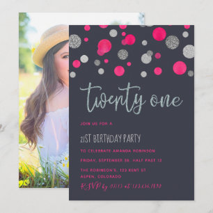 Invitation pailletée pour fête d'anniversaire 21 a