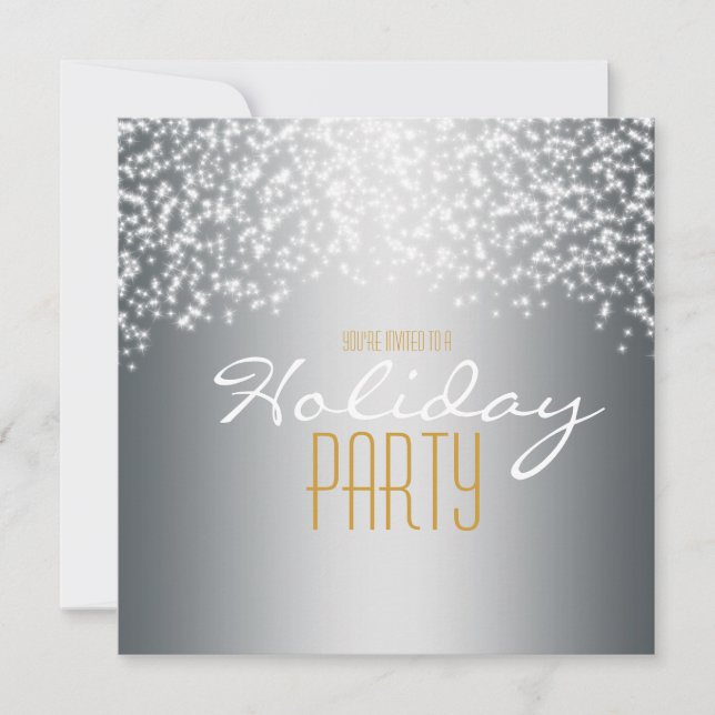 Invitation pailletée pour fête de vacances argenté (Devant)