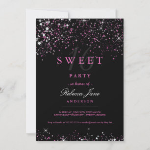 Invitation pailletée Sweet 16 Black Pink