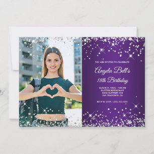 Invitation Paillettes Argent Royal Violet Photo 18e Anniversa