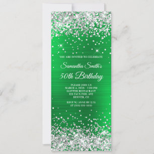 Invitation Paillettes Argent Vert Clair Anniversaire 50 Ans