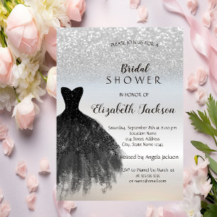 Invitation Paillettes argentées Bokeh, Robe noire pour douche