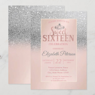 Invitation Paillettes Argentées Élégantes Bokeh, Diadème Fête