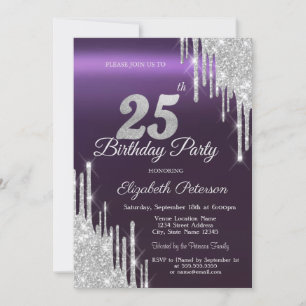 Invitation Paillettes Argentées qui Coulent Violet Foncé 25èm