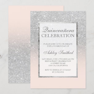 Invitation Paillettes argentées rose élégant chic Quinceañera