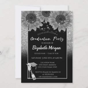 Invitation Paillettes argentées, Vin, Verre, Tournesols