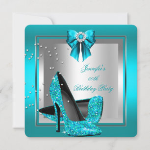 Invitation Paillettes Bleu Turquoise Talons Hauts Argent Fête