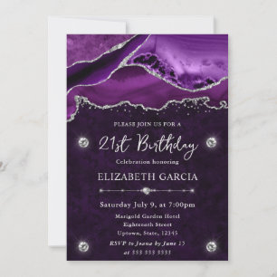 Invitation Paillettes d'agate violettes et argentées pour 21e
