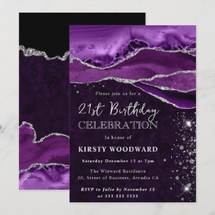 Invitation Paillettes d'agate violettes et argentées pour 21e