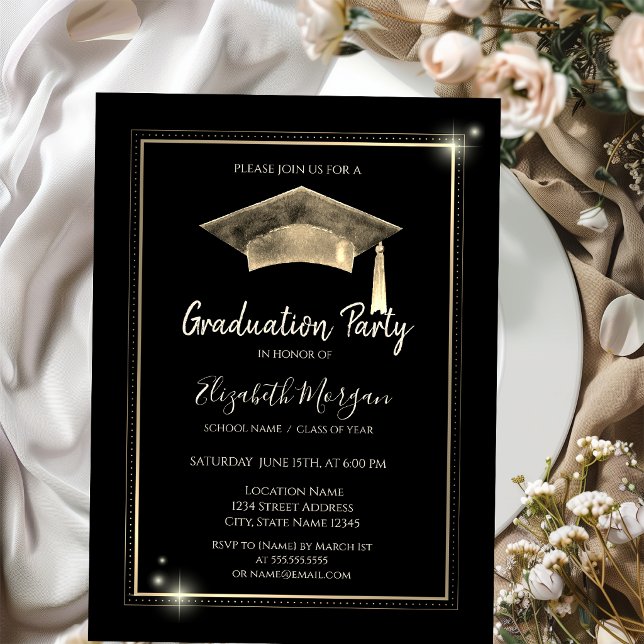 Invitation Paillettes de cadre doré, Casquette de remise de d (Créateur téléchargé)